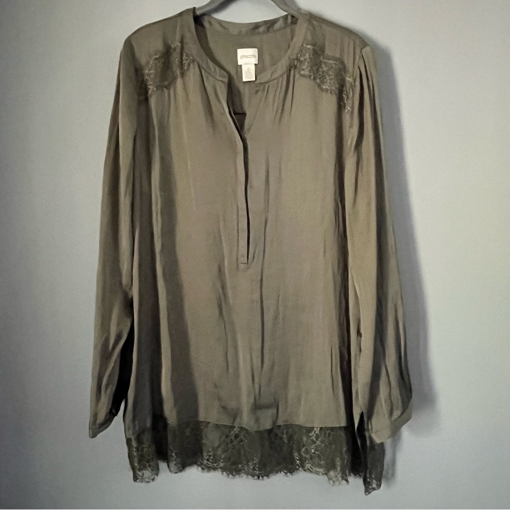 Chico's Hidden Half Button Polyester Lace Blouse … - image 1